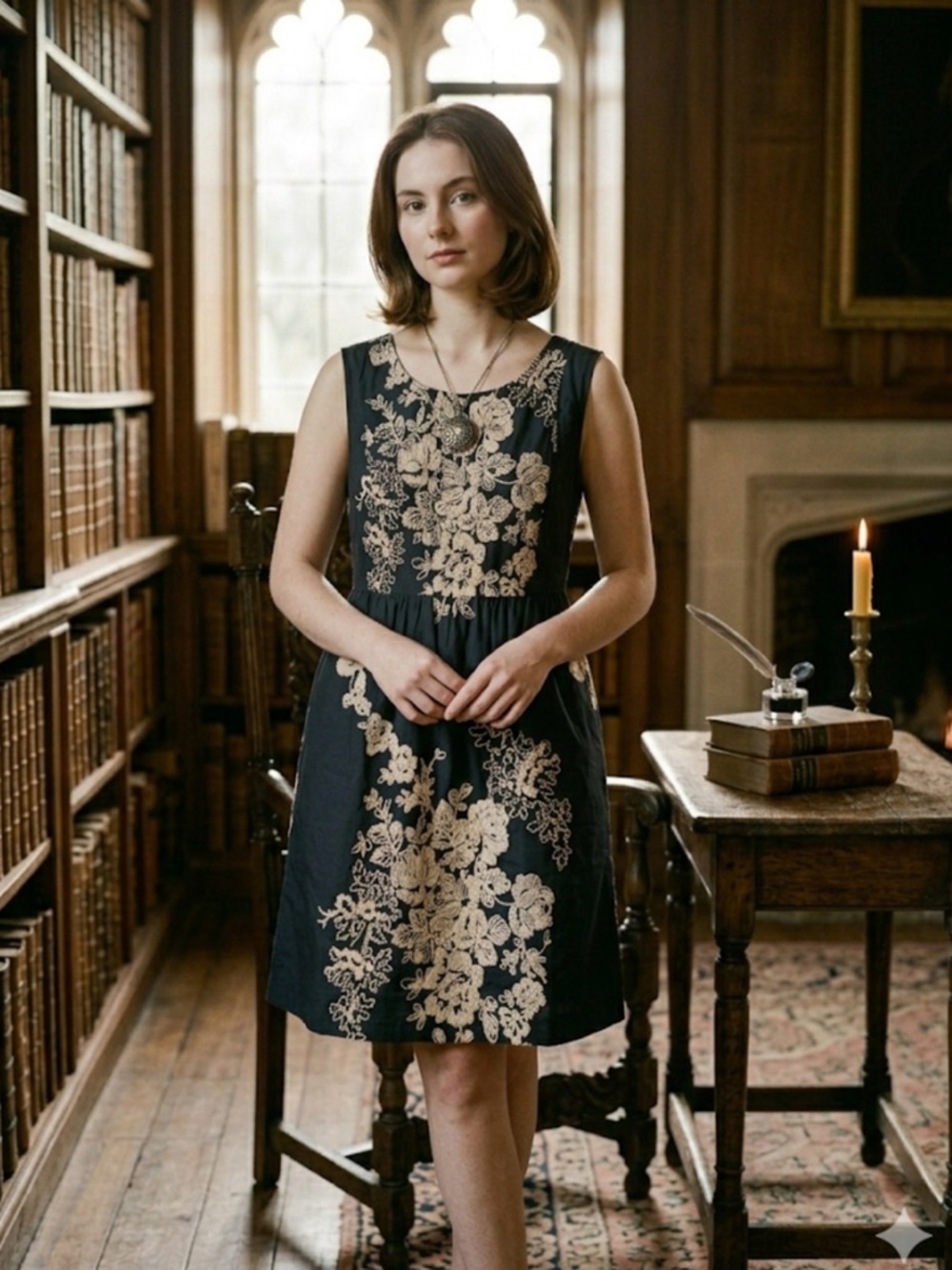 J.Crew Black Embroidered Floral Cotton Sleeveless Dress Size 8 Fit & Flare